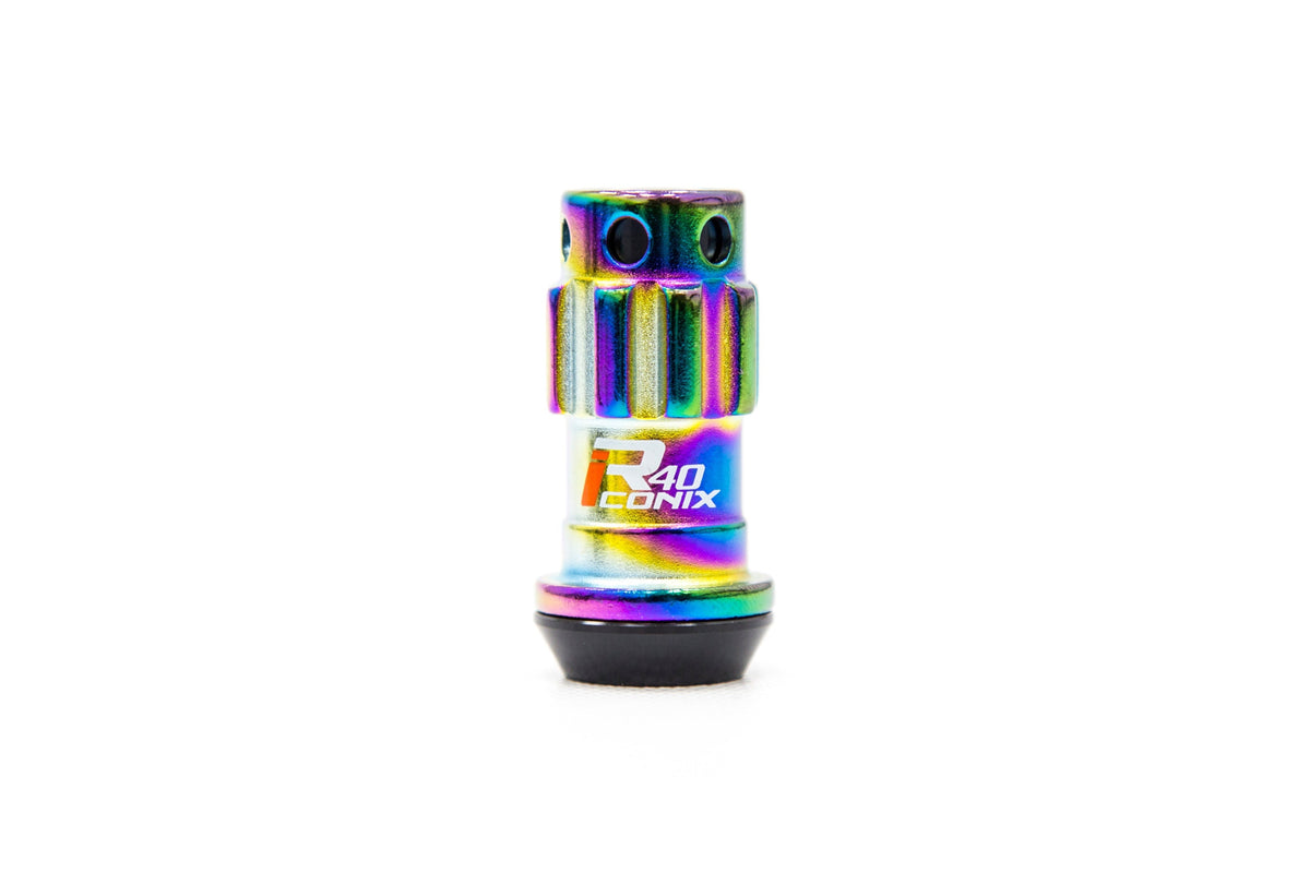 Project Kics R40 Iconix 12x1.25 Neo Chrome Lug Nuts w/ Locks and Black Caps - Universal
