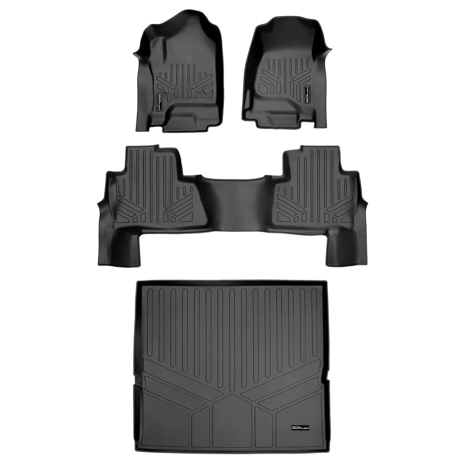 SMARTLINER Floor Mats 3 Rows and Cargo Liner Behind 2nd Row Set Black 2015 - 2020 Tahoe / Yukon (2nd Row Bench)s