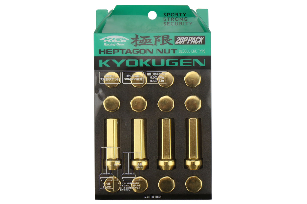 Project Kics Kyokugen Heptagon 50mm Closed Ended Gold Lug Nuts 12x1.25 - Universal