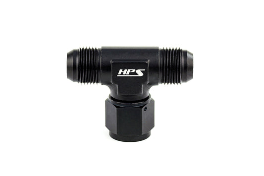 HPS Performance AN Male Tee with AN Female Swivel on Side Fitting Adapter, Aluminum, Black