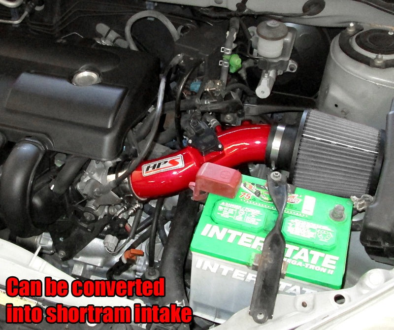 HPS Performance Cold Air Intake Kit 2003-2004 Toyota Matrix XR 1.8L, Converts to Shortram, Red