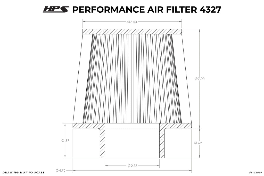HPS Performance 2.75" Air Filter, 7-5/8" Length, 4.75" Base, 3.5" Top, HPS-4327