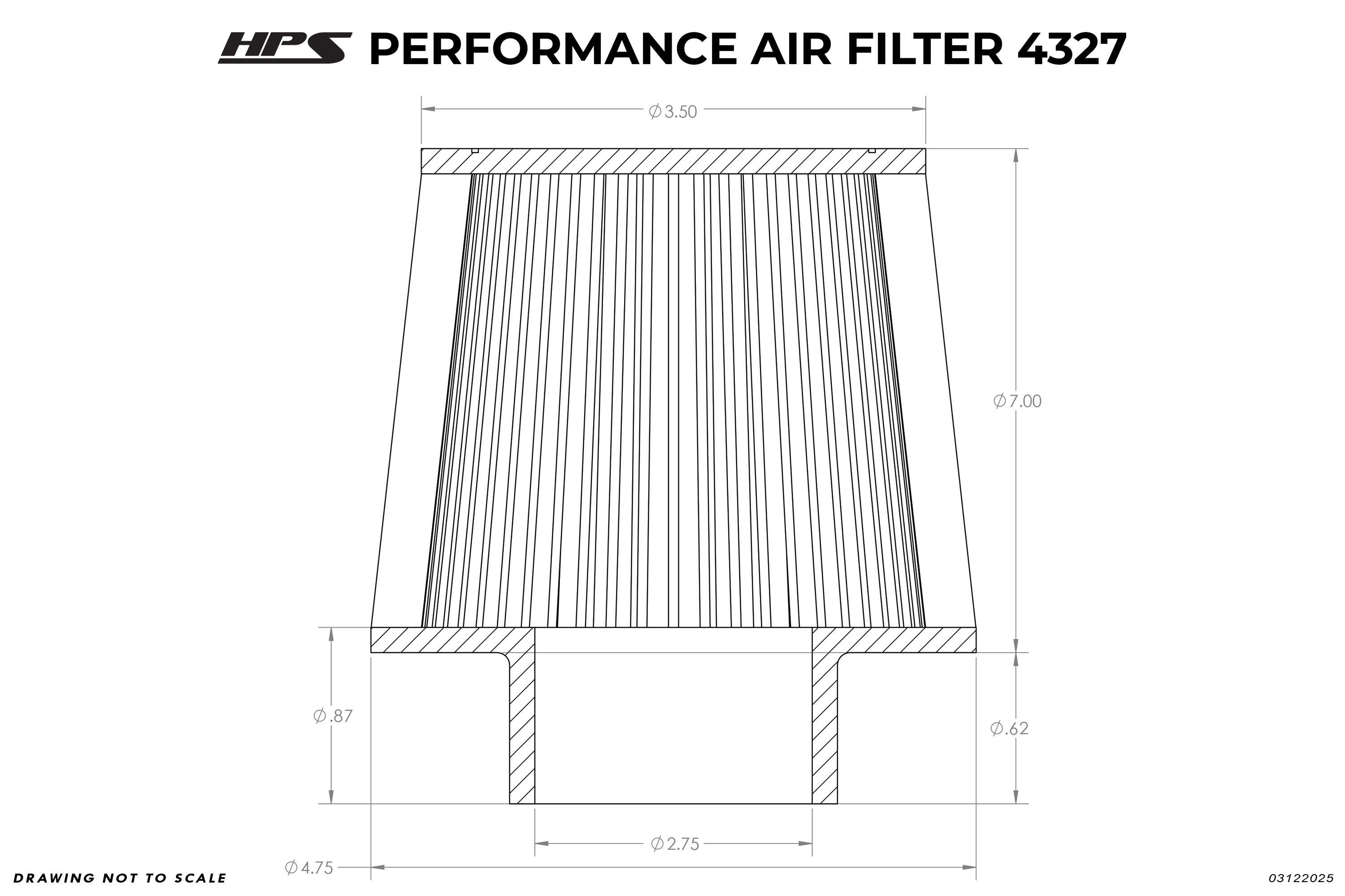 HPS Performance 2.75" Air Filter, 7-5/8" Length, 4.75" Base, 3.5" Top, HPS-4327