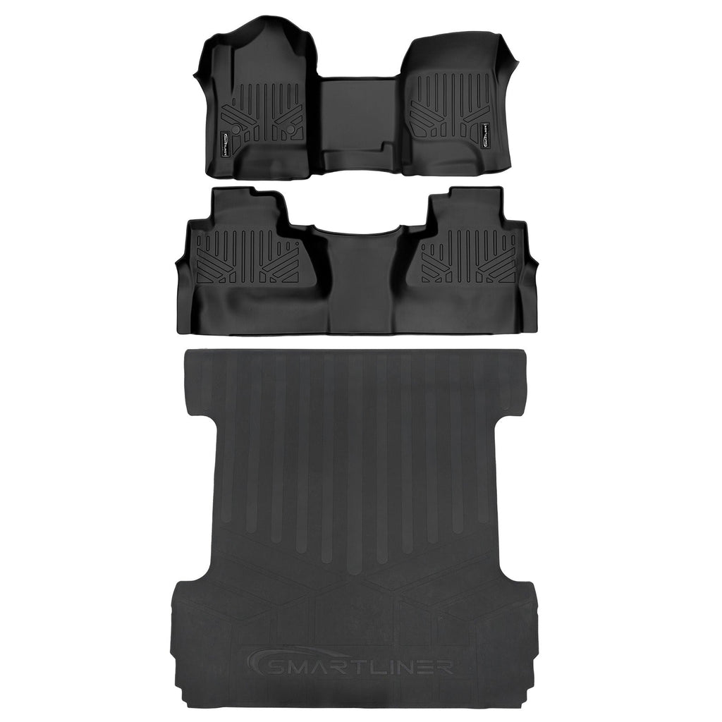 SMARTLINER Floor Liners for GMC Sierra 1500 Crew Cab 2014 - 2018 (Carpeted flooring) 1st Row Bench Half coverage