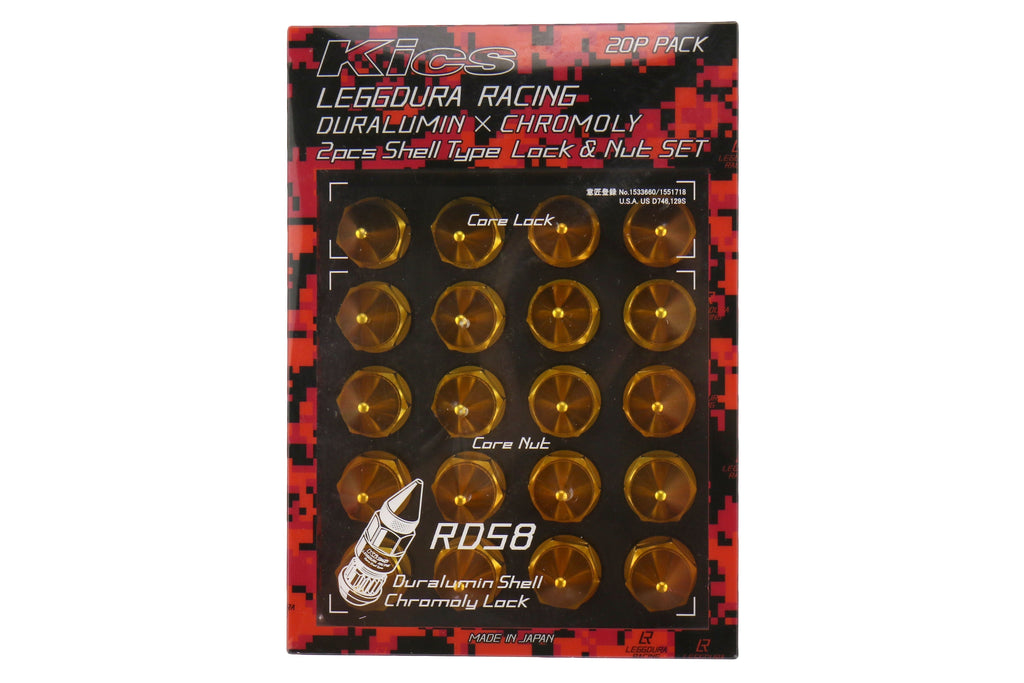 Project Kics Leggdura Racing Dangan Shell Type Lug Nut and Lock Set M12X1.25 Gold - Universal