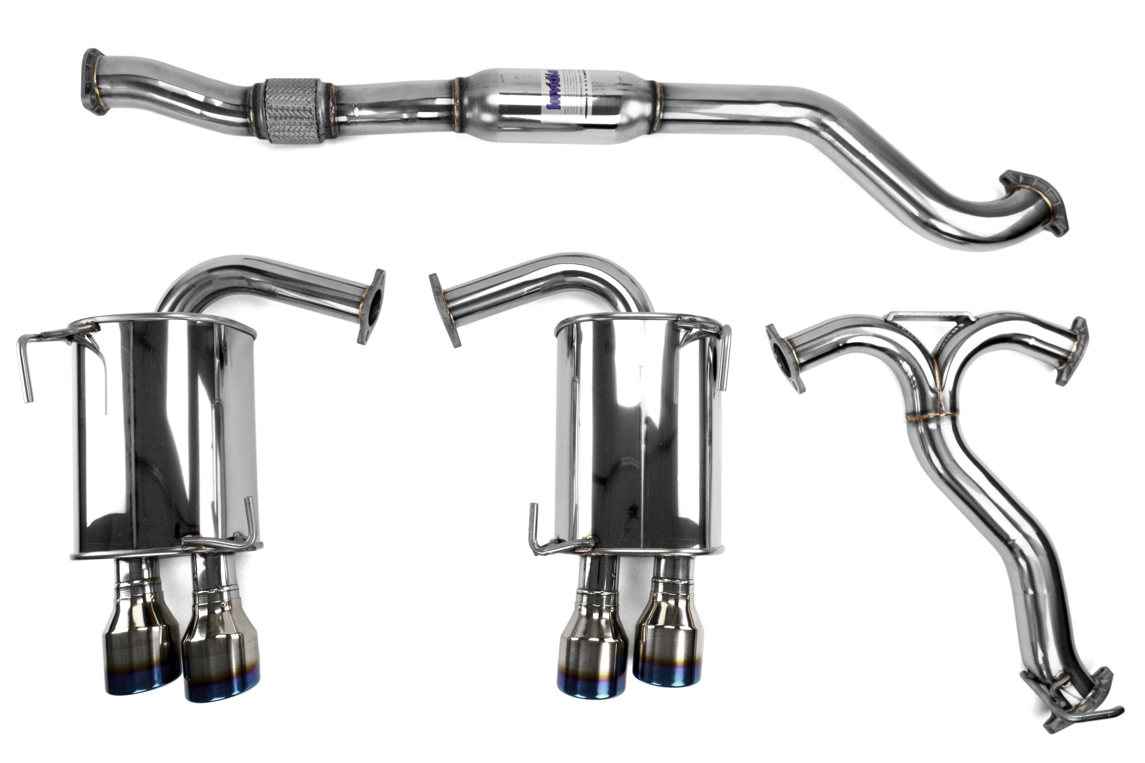 Invidia 4Dr Q300 Twin Outlet Rolled Titanium Burnt Quad Tip Cat-Back Exhaust - Titanium Tips - 2015-2021 Subaru WRX / STI