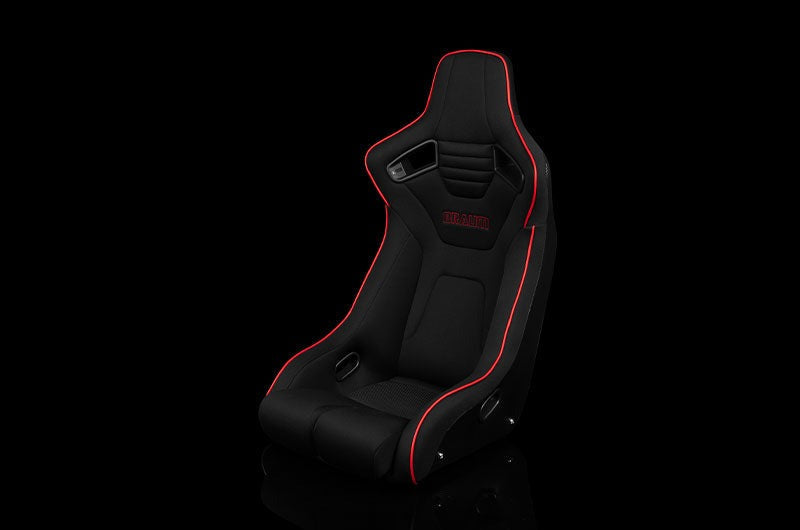 Braum Elite-R Series Fixed Back Bucket Seat - Black Polo Cloth (Red Stitching / Red Piping) Each - Universal