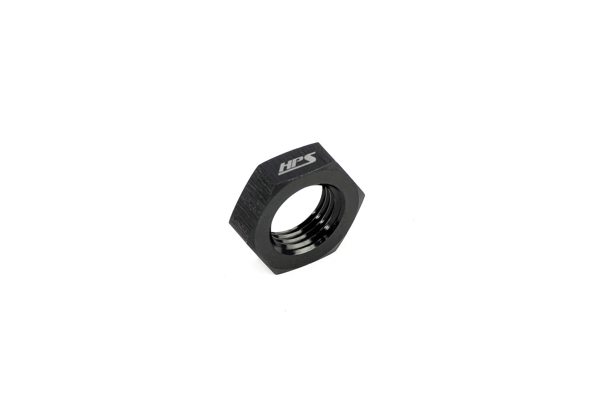 HPS Performance AN Female Bulkhead Fitting Jam Nut, Aluminum, Black